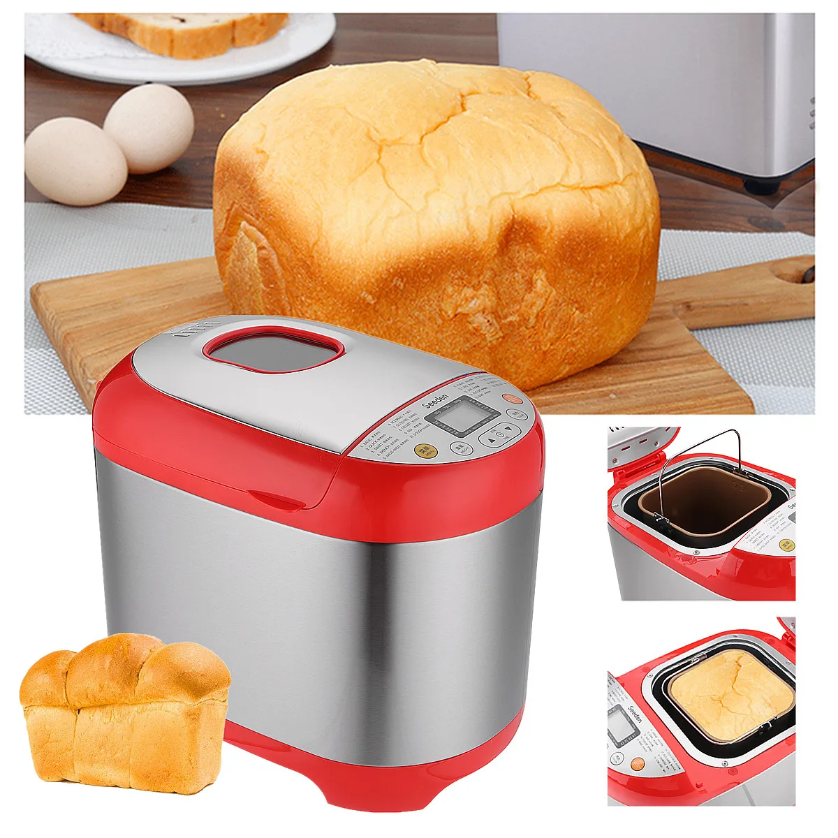 

Electric Digital Automatic Bread Maker 220V 500W 50Hz Yogurt Machine With 19 Programmes Stainless Steel Red Prompt Function