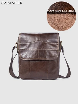 

CARANFIER Mens Travel Bags Genuine Cowhide Leather Business Multi-Function Flap Shoulder Crossbody Bags Vintage Solid Portable
