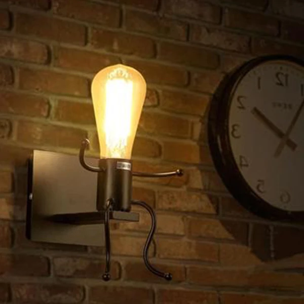 Креативный настенный светильник E27, бра в форме человека, милый светильник, железный внутренний настенный светильник для спальни, офиса, кафе, бара, отеля
