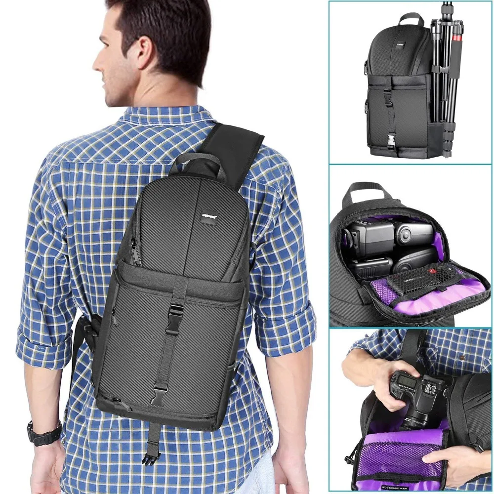 Neewer Professional Sling Camera Storage Bag Durable Waterproof and Tear Proof Black Carrying Backp
