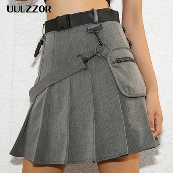 

UULZZOR Women Skirts Sexy harajuku Short Skirts Casual Sashes Fashion Pleated Skirts Punk Mini Skirt Vintage