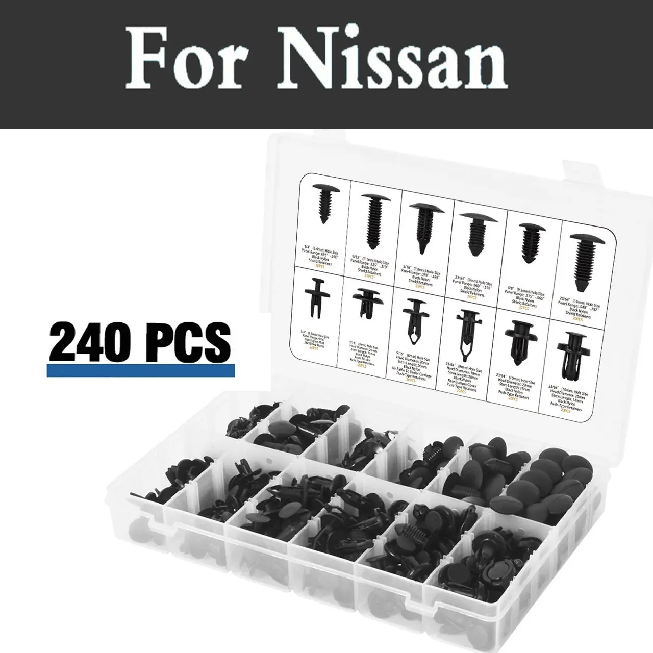 240pcs Auto Styling Clips Assortment+Fastener Remover+Clip Pliers Set For Nissan Otti Pathfinder