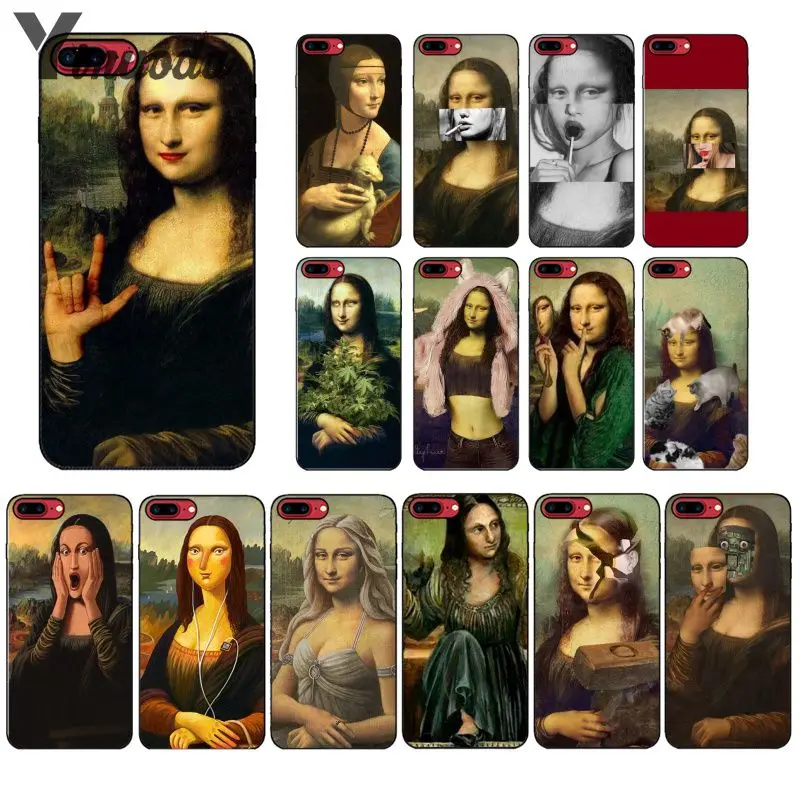 

Yinuoda Funny da Vinci Mona Lisa Art Aesthetics Soft black Phone Case for Apple iPhone 8 7 6 6S Plus X XS MAX 5 5S SE XR Cover