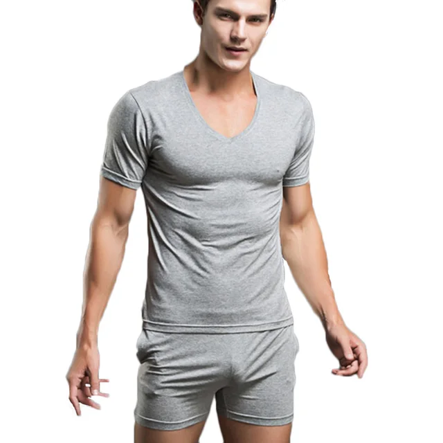 Hot Men Pajamas Set Casual Sexy Sleepwear Mens Underwear Tees Undershirts Casual Short Sleeves