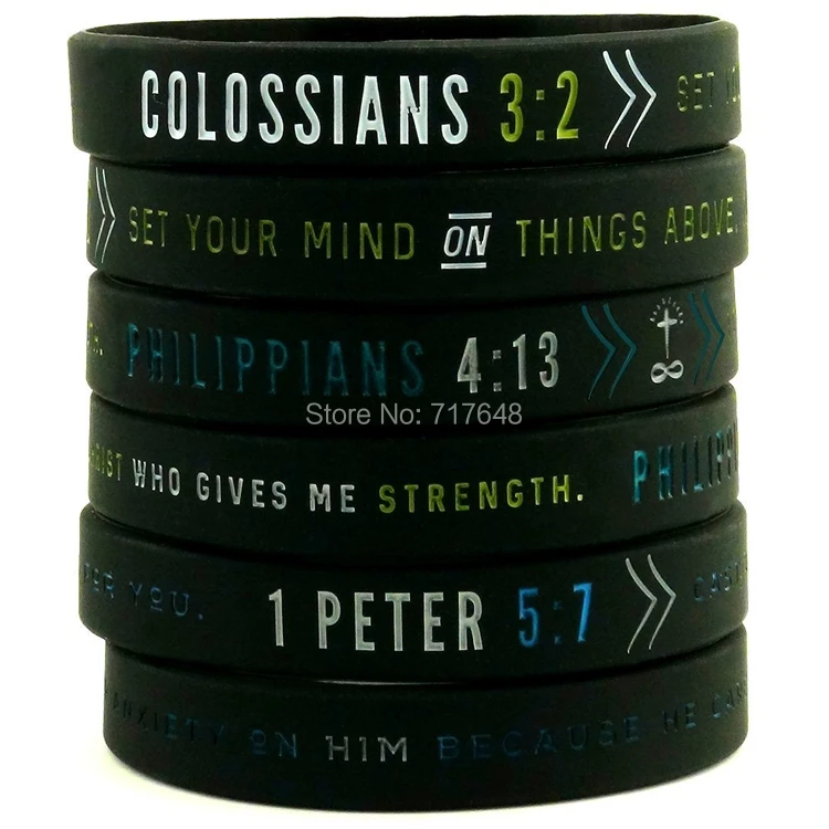 

1pc Faith Bible Verses Philippians 4:13, Colossians 3:2, 1 Peter 5:7 wristband silicone bracelets