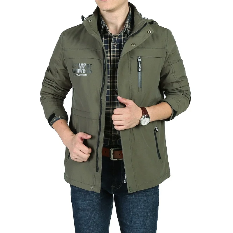 Autumn Coat Men Hooded Collar Removable Jacket Men Mesh Liner Breathable Windbreaker Mens