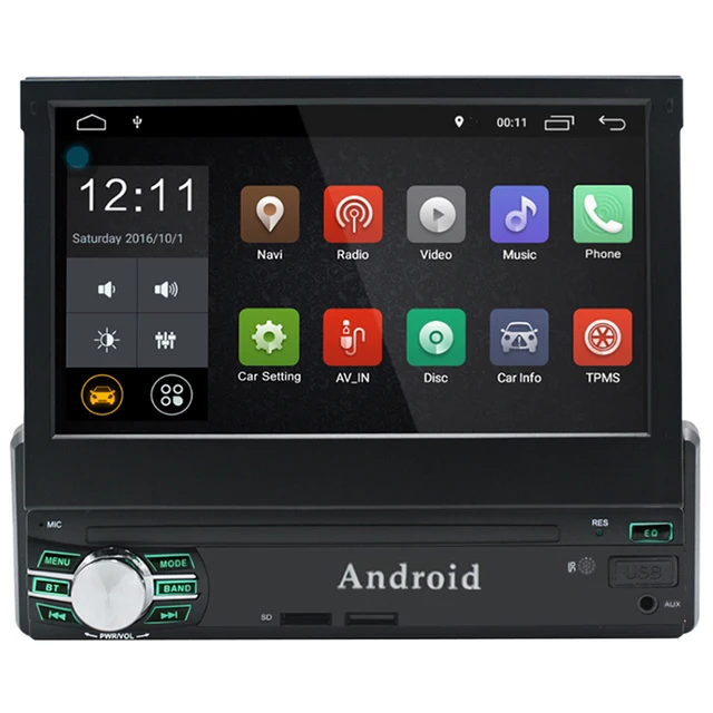 Universal 7 inch 1080P Single Din Retractable Android 6.0 Car DVD
