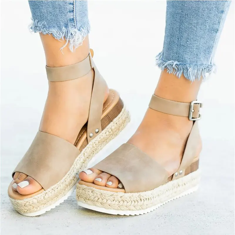 النساء أحذية 2019 جلد أسافين أحذية الصيف النساء الصنادل زائد حجم الوجه بالتخبط chaussures فام صنادل أرضية النساء الأحذية