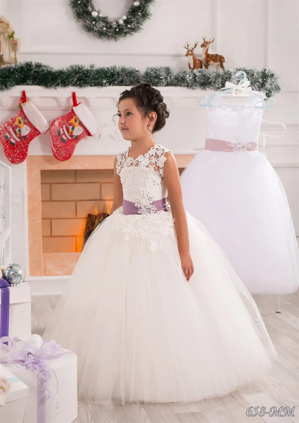 Children's Flower Girl Dress Infant Fluffy Lace Appliques Christening Vestidos de First Communion Little Princess Ball Gown 0-12