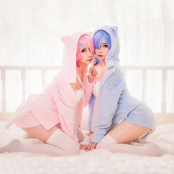 

Re:Life in a different world Cosplay Costume Rem Ram Sexy Catsuit Cute Cat Pajamas Nighty Nightgown Sleepwear Casual Suits