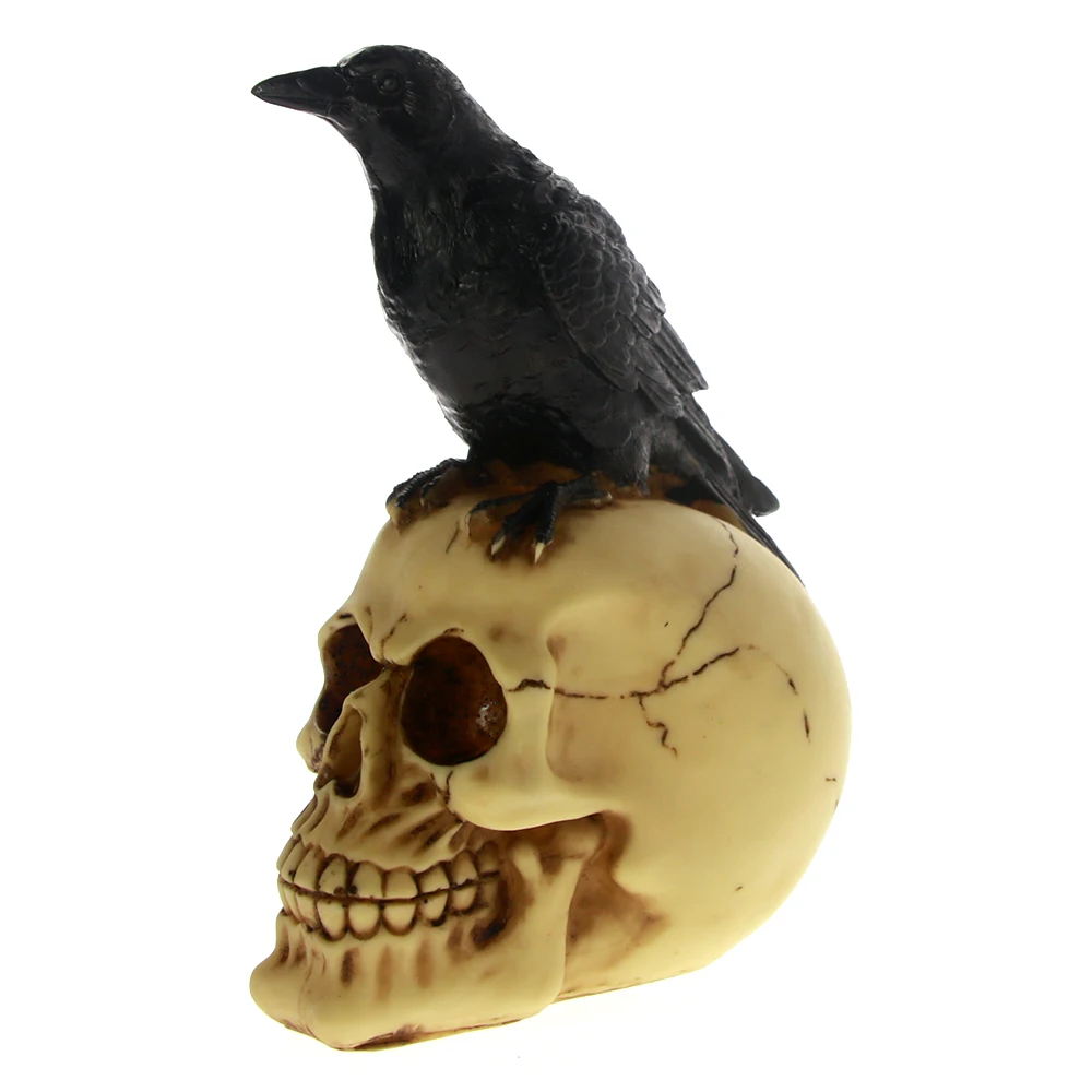 Грим Готическая статуя Ворон на черепе черная птица ворона Скелет Статуэтка Статуя Модель дух ужаса статуя знак смерти