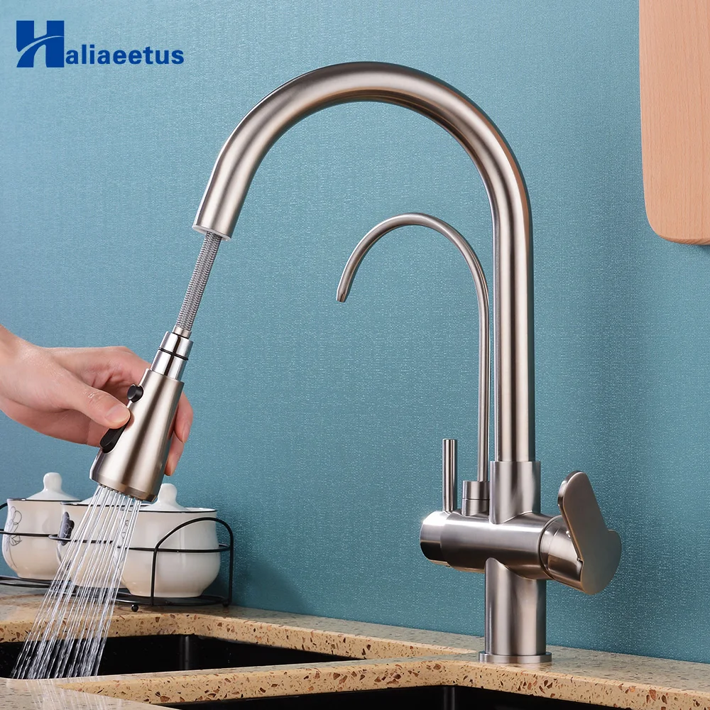 Pull Out Sink Faucet Kitchen Water Filter Tap Deck Mounted Chrome