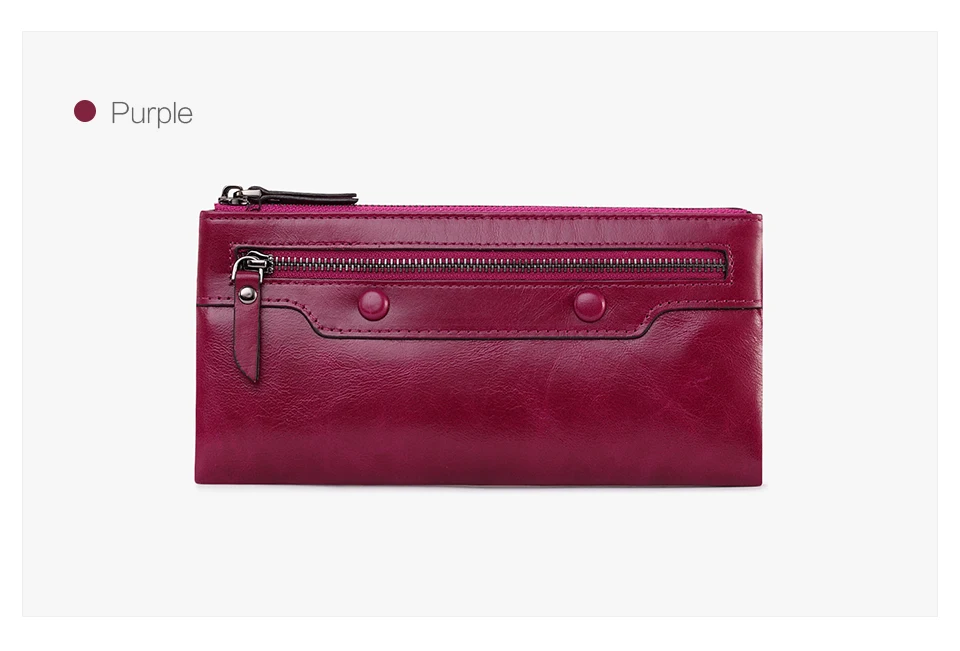 Jamarna Women Wallets Wallet Female Leather Natural Double Zipper Wallet Women Red Coin Purse Card Holder Oil Wax               1_15
