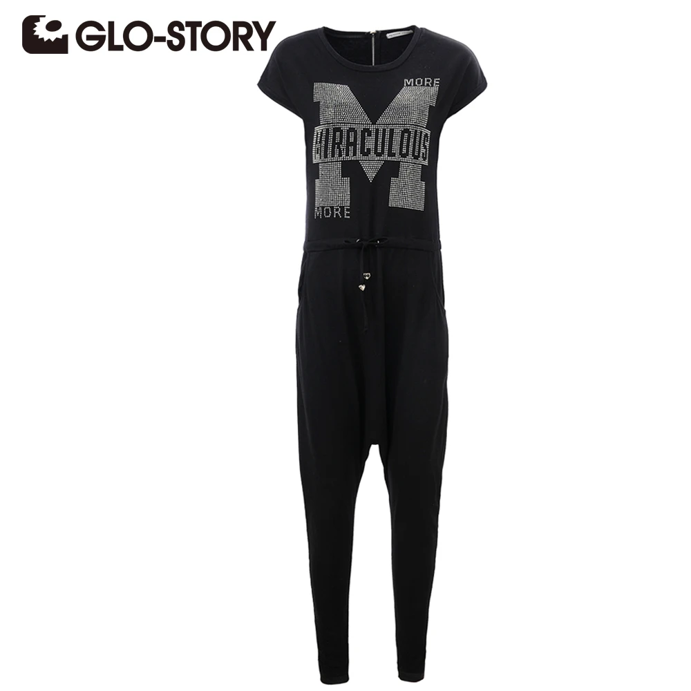 

GLO-STORY Summer Jumpsuits Women 2018 Fashion Ladies Jumpsuits Letter Solid Bodysuit Sleeveless knit Long Playsuits WYK-2132