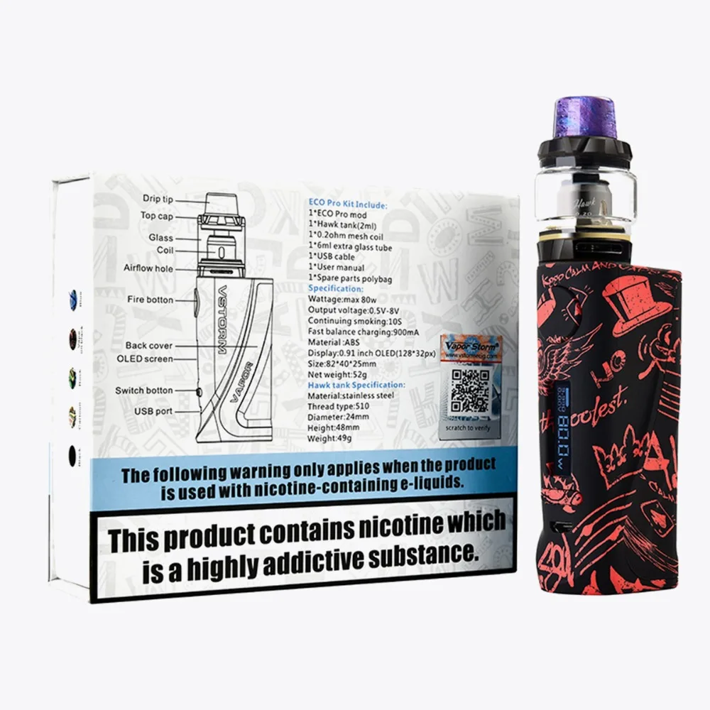 Vapor Storm эко PRO ястреб комплект TC Box Mod 80 Вт RDA Tank Atomizer с 3 я ступенями воздушного