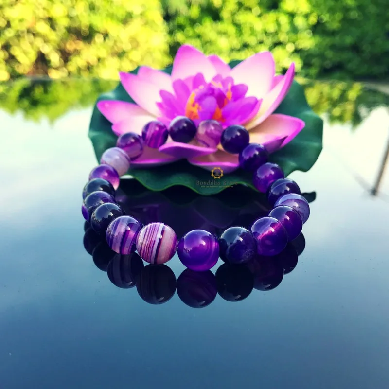 

6 8 10 12 14MM Purple StripAgate Stone Bracelet approx 19cm