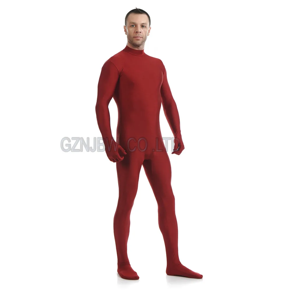 Adult Mens Lycra Spandex Headless Deep Red Bright Skin Zentai Cosplay