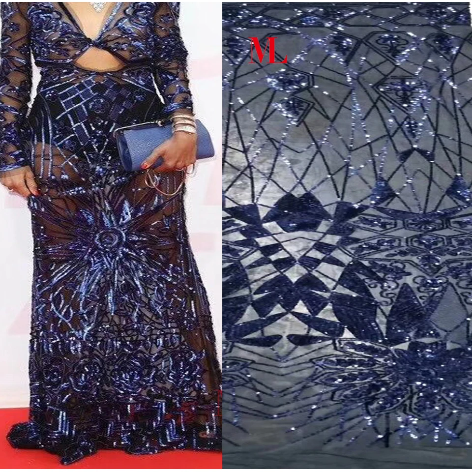 

ML 5Yards African Lace Fabric With Sequins 2018 Hot Sale Sequin Fabric High Quality Tulle Sequins Lace Fabric evening dresses