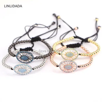 

Fashion 10Pcs Micro Pave Blue Cubic Zirconia Oval Braiding Macrame Adjustable Bracelet