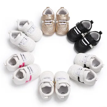 

Baby Shoes Newborn Boys Girls Soft Sole First Walkers white Kids Toddlers Lace Up PU Sneakers 0-18 Months Gift