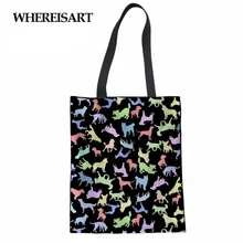 WHEREISART женская сумка-Органайзер для путешествий складные сумки для покупок портативная складная сумка для магазина большая многоразовая Льняная сумка с единорогом черная