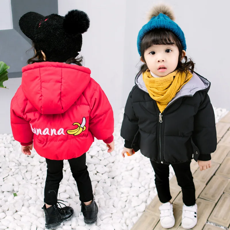 

Winter Boys Jacket Thickening Two Kinds Wearing of Way Children's Cotton-padded Coat Embroidery Banana Outerwear Girl Jackets