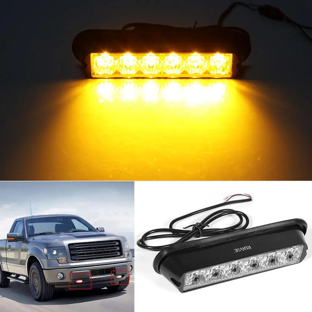 2pcs Yellow 6LED Strobe Lights 12 24V Super Bright High Power Car Truck