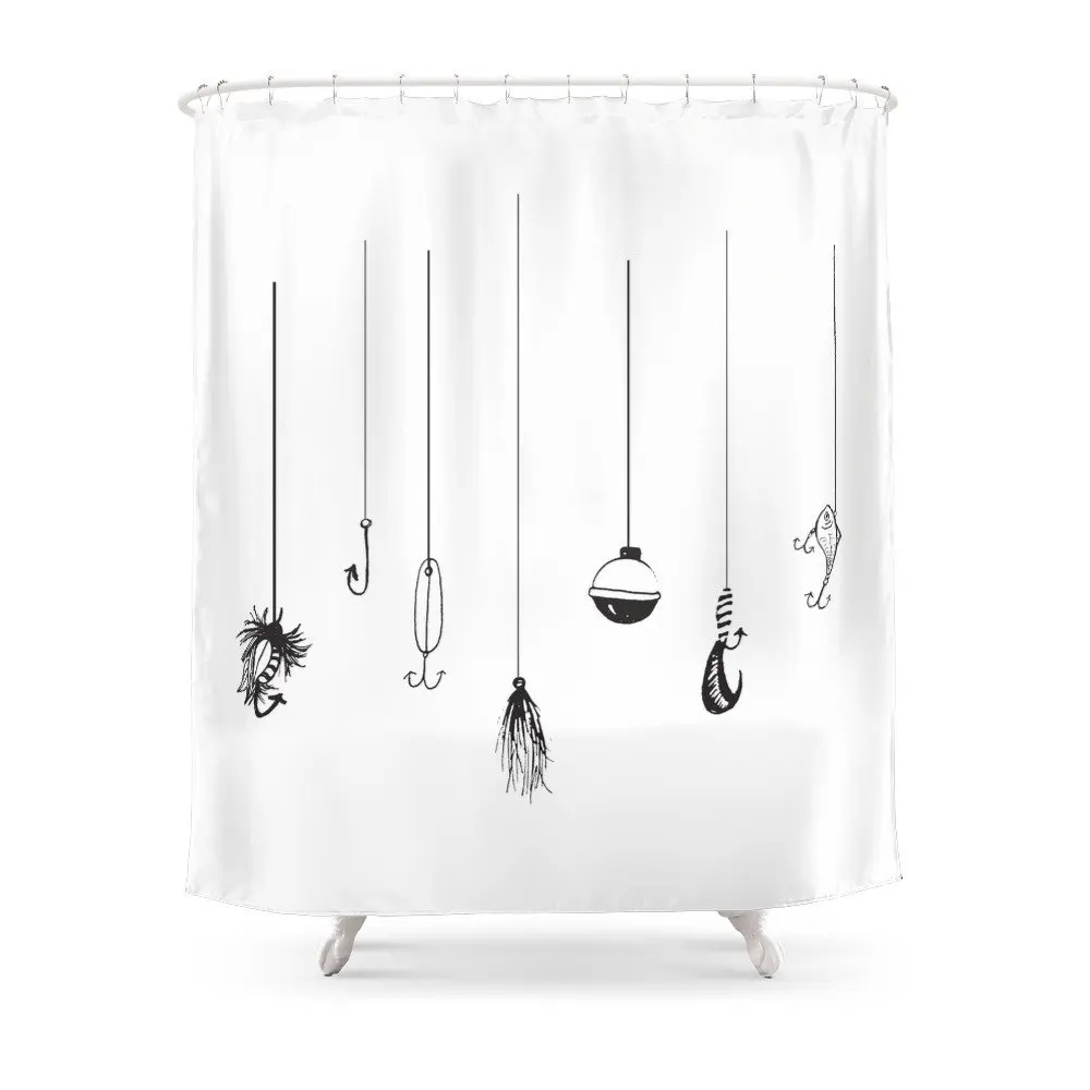 Fishing Lures Shower Curtain Waterproof Polyester Fabric Bathroom