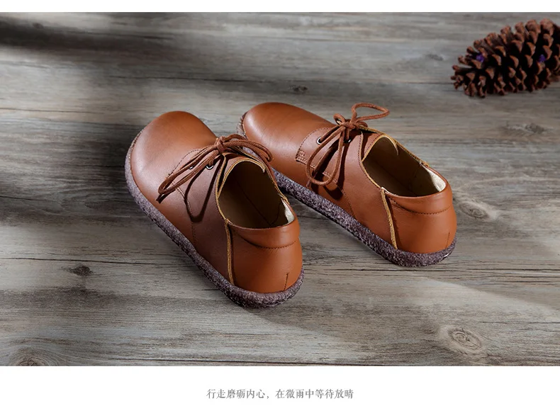 Женская обувь; повседневная обувь из натуральной кожи; ручная работа; бумага абрикосового цвета; круглый носок; обувь в стиле ретро; японский Сен;