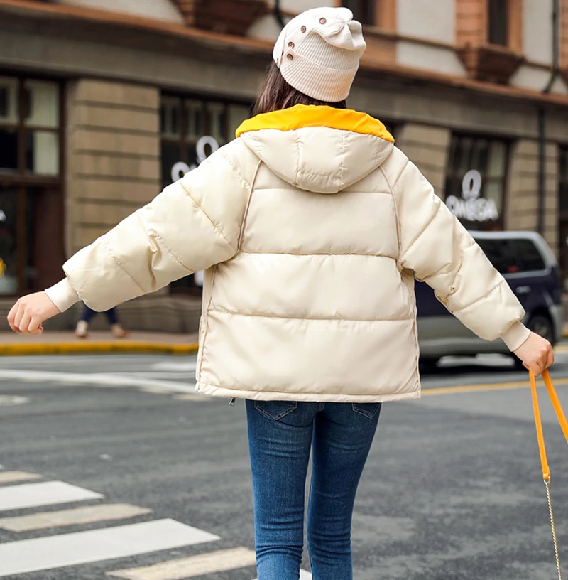 Корейский стиль женская зимняя куртка с капюшоном с хлопковой подкладкой свободное Женское пальто короткая Высококачественная парка