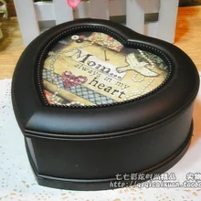 Континентальная ретро в форме сердца заводная Музыкальная Шкатулка для украшений, деревянная Подарочная коробка на день рождения