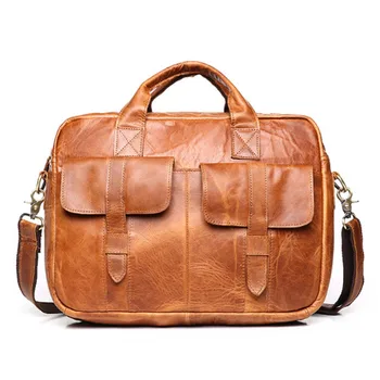 

2018 new autumn and winter leather men's bag Crazy Horseskin Vintage Tote bags Business Briefcases Shoulder Messenger Bags Khaki