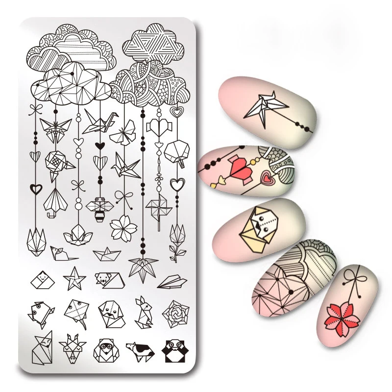 1Pc Rectangle Stamping Plate Origami Pattern Manicure Nail Art Plate Harunouta L040