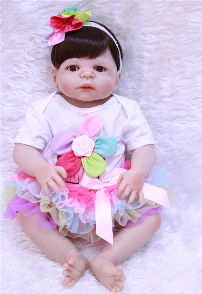 Wearing sun flower clothes 55cm Bebe Reborn Doll Hard Silicone Girl Toy Reborn Baby Doll Gift for Children play house Baby Doll