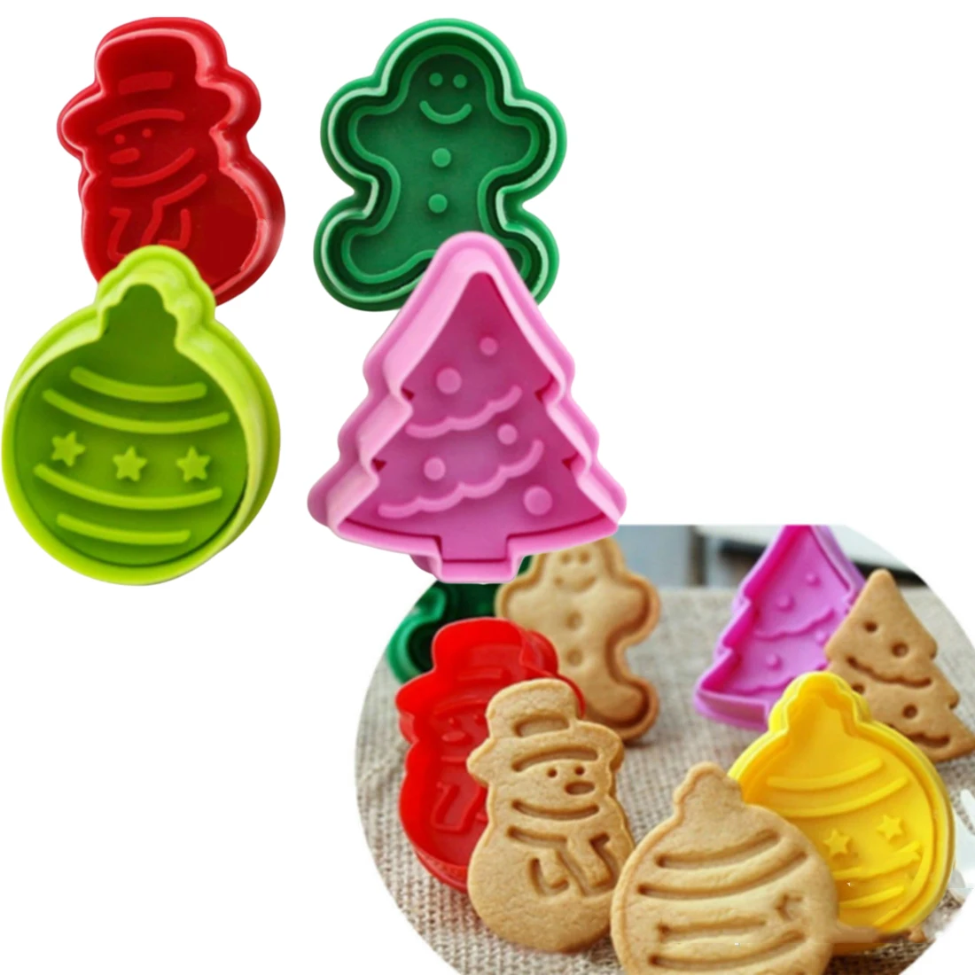 

4Pcs Christmas Snowman Fondant Cake Mold Biscuit Cookie Plunger Cutters Sugarcraft Tool Cake Decorating Tool cookie cutter