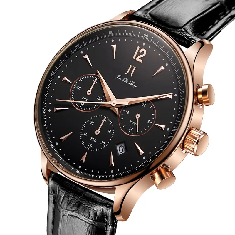 

Leather Band Mechanic Quarz Watch Men's Watch Commerce Business Simple Style Black Rose Leather Band JinDiLong