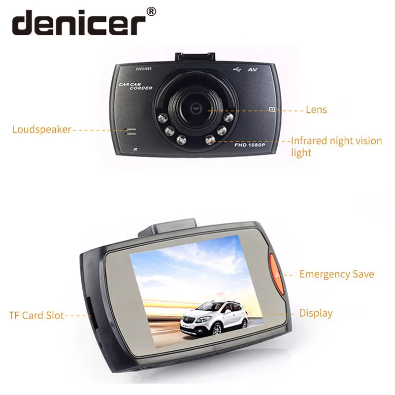 Denicer Dash Cam Full HD 1080P Автомобильная камера 2 7 дюймовый экран Автомобильный