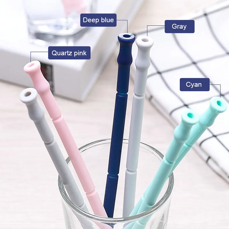

Collapsible Silicone Straw Reusable Folding Drinking Straw with Carrying Case and Cleaning Brush for Travel, Home, Office Drinks