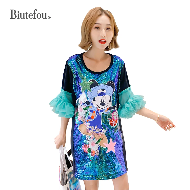 2019 New fashion summer gauze dresses women sequins patch designs