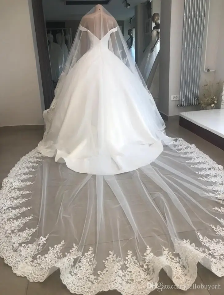 ivory veil with lace trim