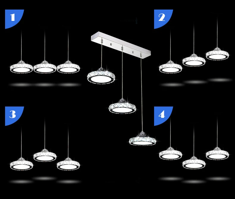 Люстра для ресторана, хрустальная лампа, три простые современные настольные лампы, круглый светодиодный светильник для кухни, бара, столовой, столовой, люстры