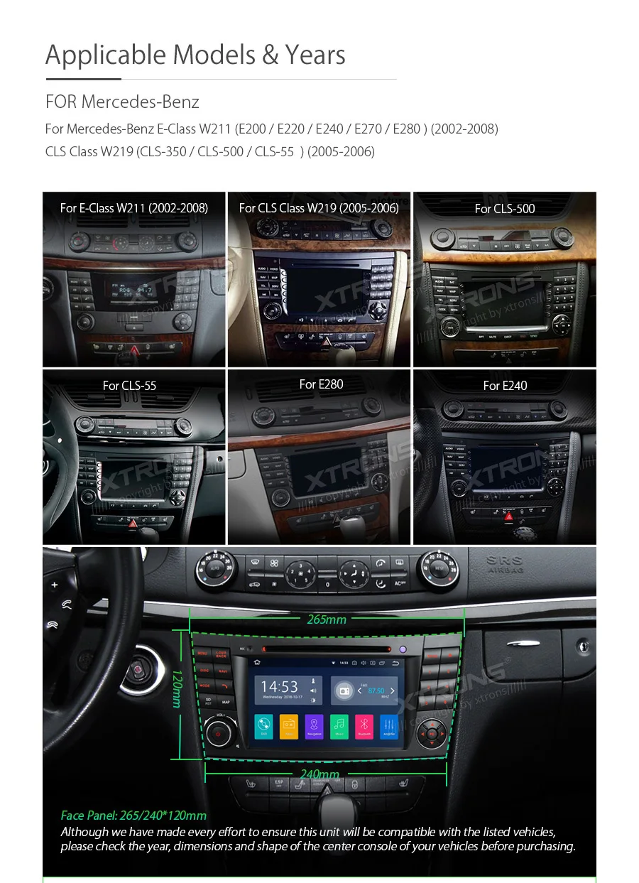 Excellent 7" Android 8.1 Car Multimedia DVD Navigation GPS RCA Radio for Mercedes-Benz E-Class W211 2002-2008 & CLS-Class W219 2005-2006 2