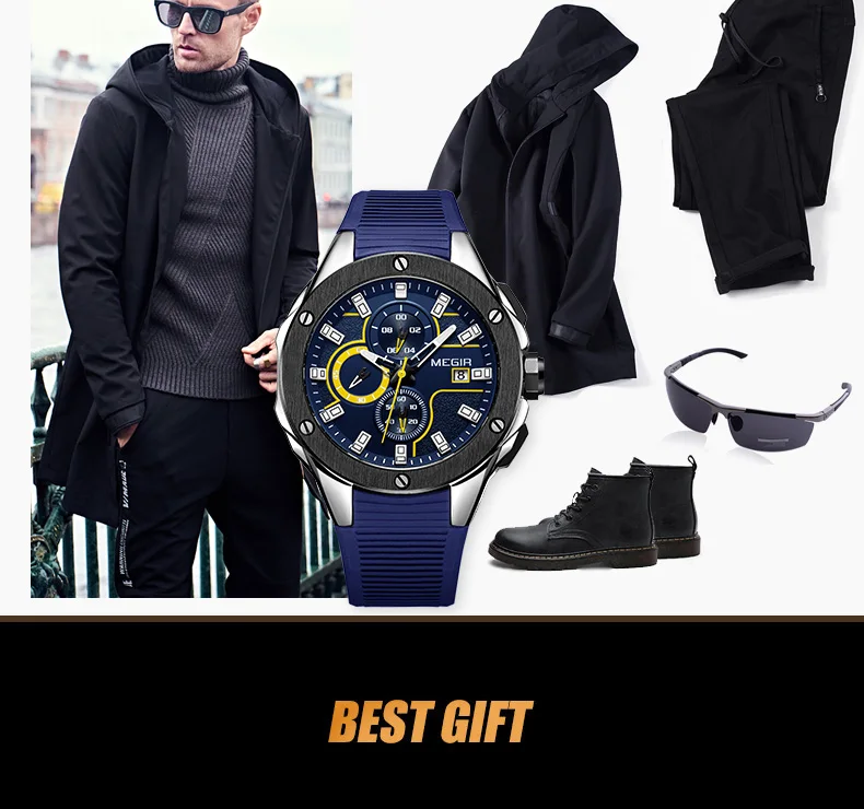 MEGIR спортивные мужские часы с хронографом и силиконовым ремешком армейские военные мужские s часы лучший бренд Эксклюзивные Мужские часы Relogio Masculino