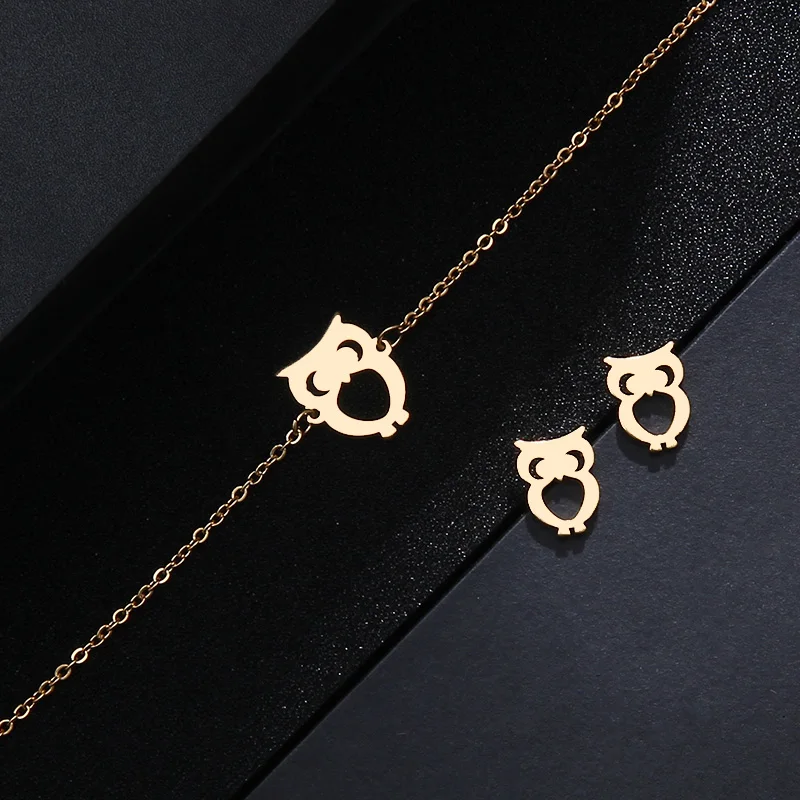 CACANA Stainless Steel Jewelry Sets For Women Owl Shape Necklace Bracelet Earring Jewelry Lover's Engagement Jewelry S1