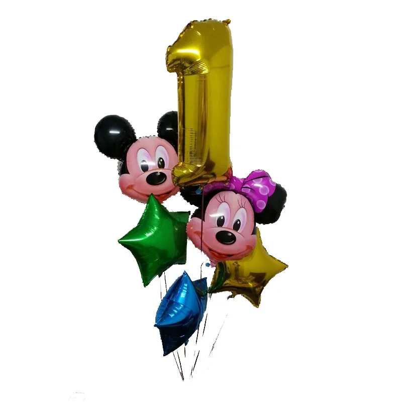 

6pcs/lots mickey minnie mouse foil balloons birthday party decor supplies star heart Dot helium balloon baby shower kid toys