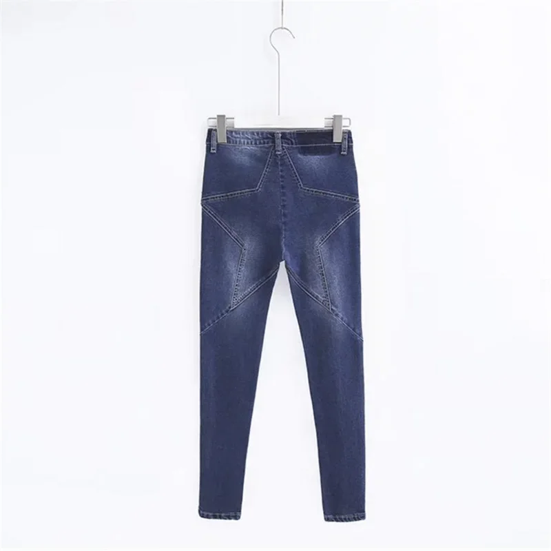 Для женщин Высокая талия обтягивающие джинсы мода сращивания пентаграмма s тонкий деним стрейч узкие брюки Капри - Цвет: blue