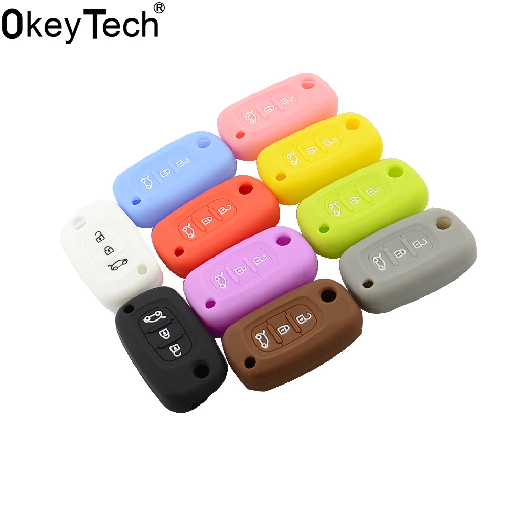 OkeyTech Silicone Car Key Cover for Renault Twingo Clio Master Kango Remote Flip Key Case Protector 3 Buttons Good Quality Case