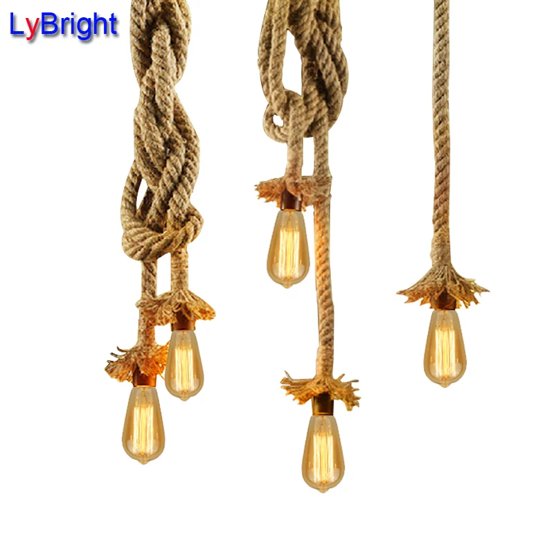 Vintage Rope Pendant Light Lamp AC 90 260V Loft Creative