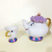 Nuevo estilo de La Venta Caliente de Dibujos Animados Taza de La Belleza Y La Bestia La Señora Potts Chip Tetera Taza 2 UNIDS Un Conjunto Precioso Regalo De Navidad