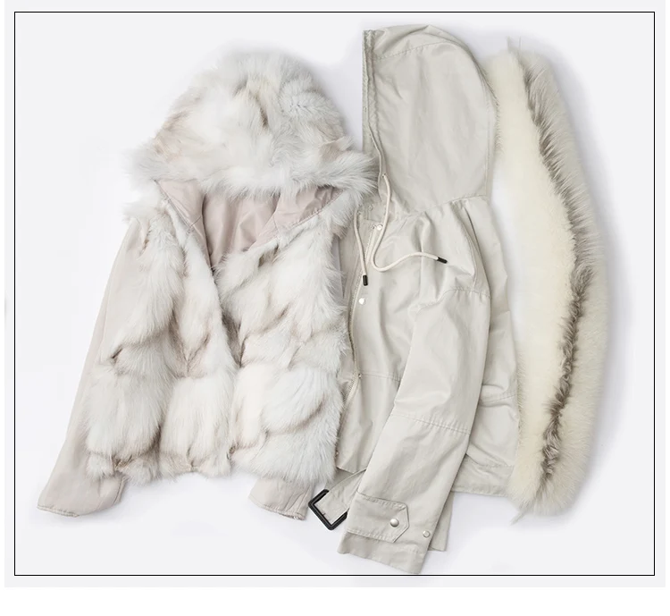 Пальто с капюшоном и воротником из натурального Лисьего меха, парка, зимняя женская куртка,, белая, черная, с натуральным лисьим мехом, Толстая теплая уличная одежда